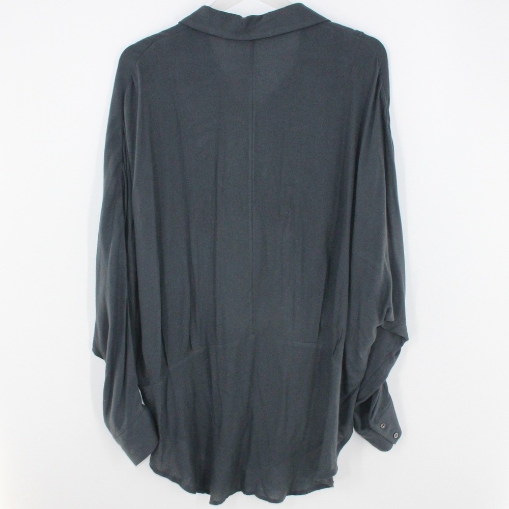 Free People Tunic Button Down Dolman Sleeve Herringbone Size M Charcoal Grey - Picture 2 of 7